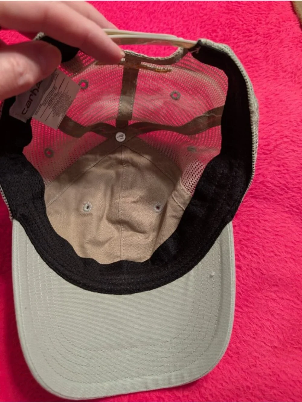 Carhartt Mesh Back Trucker Hat Mens Gravel Gray Tan Canvas Logo Snapback Cap